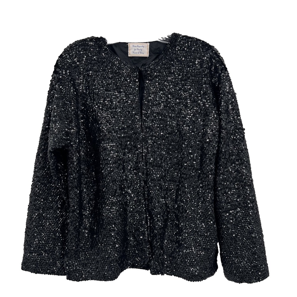 Vintage 80s Women's Size L* Black All-Over Sequin Cocktail Party Jacket Blazer